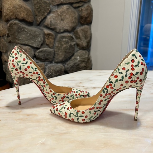 Authentic Christian Louboutin PIGALLE FOLLIES 100 pumps cherry print EU37/US6.5 - Picture 9 of 13